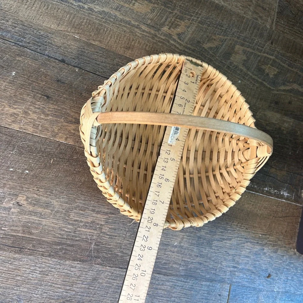 Vintage Handwoven Gods Eye Melon Basket Natural Wood Ribbed Gathering Basket